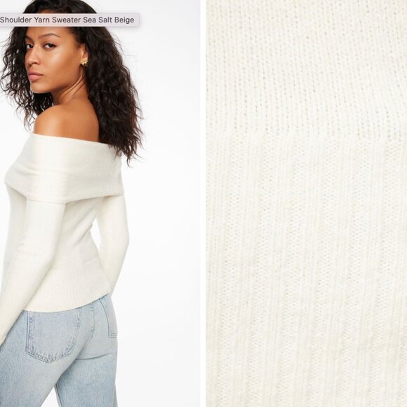 *Dynamite Heavenlyarn™ Off Shoulder Yarn Cream Sweater - Picture 3 of 8